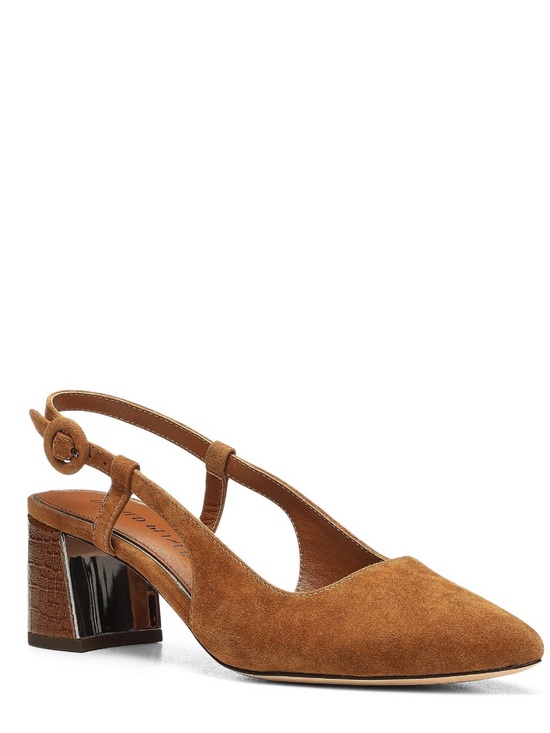 Donald J. Pliner Shoes - Donald Pliner Song Suede Slingback Block Heel Pumps Saddle Brown Size 6